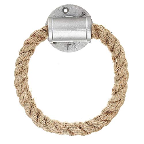 LUOSI Porta Asciugamano Portasciugamani Portasciugamani Vintage Anello da Parete in Stile Industriale Supporto for Asciugamani Tubo di Ferro Corda di Canapa Bagno Bagno Home Alberghi Decorazione
