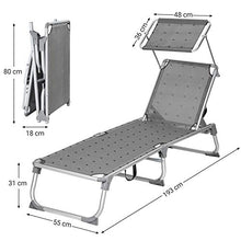 SONGMICS Lettino Prendisole, Sdraio Pieghevole, con Parasole e Schienale Reclinabile, Leggero, 55 x 193 x 31 cm, Max Portata 150 kg, per Giardino Terrazzo Balcone, Motivo Uccelli, Grigio Scuro GCB19BG
