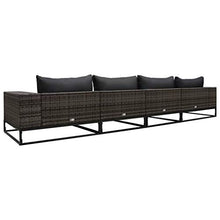Tidyard 4 pz Set Divano da Giardino, Divano da Soggiorno, 4 Divani con Cuscini, Set Divani Modulari da Giardino per Esterno, Salottino da Giardino in Polyrattan Grigio