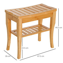 homcom Sgabello da Bagno in Bambù Naturale con Ripiano Portaoggetti per Anziani e Disabili Portata 100kg 47.5x26x44.5cm