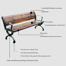 Panchine 3 posti Terrace Park Garden, Gambe in fusione di alluminio e panche a doghe in legno massello anticorrosivo, Sedia da portico resistente alle intemperie con braccioli e schienale