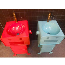 YRRA Autoportante Mobile Lavabo, Stile Industriale Ferro battuto Mobile Bagno con Rubinetto e Scarico, 21,6 x 17,7 x 33,4 Pollici,Giallo,with Mirror