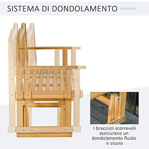 Outsunny Panchina da Giardino a Dondolo da 2 Posti con Braccioli in Legno di Abete, 132x51x95.5cm, Colore Legno