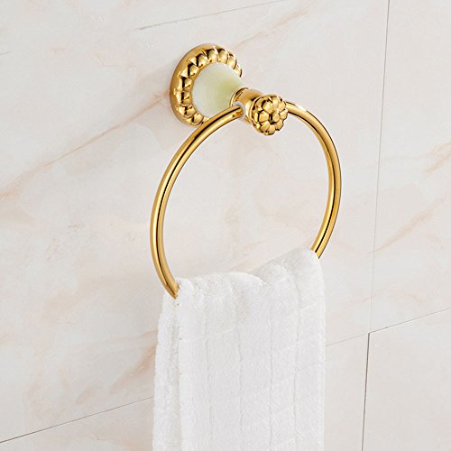 MBYW Portasciugamani Moderno e Minimalista Alto carico Portasciugamani Elegante da Bagno Mensola portaoggetti Accessorio Barocco Antico in Ottone Color Giada Color Oro, Anello portasciugamani