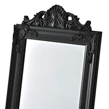 [en.casa] Specchio da Appoggio/Terra/Pavimento a Figura Intera Forma Rettangolare con Inclinazione Regolabile 160 x 40 cm Cornice in Eucalipto Stile Barocco - Nero
