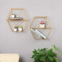 &ripiano di stoccaggio Mensole a muro, arte di ferro Hexagon Rack moderna Doppia decorazione della parete di immagazzinaggio Mensola Scaffale di finitura