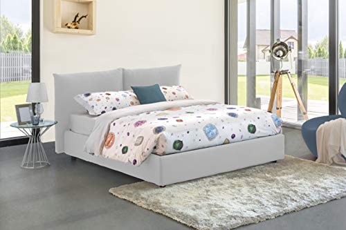 Talamo Italia Letto contenitore Matrimoniale Rosa, Made in Italy, Letto con rivestimento in tessuto, Apertura frontale, adatto per materasso cm 160x200, Bianco