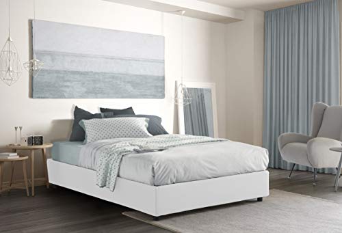 Talamo Italia Letto contenitore Matrimoniale Silvia Sommier, Made in Italy, Letto con rivestimento in tessuto, Apertura frontale, con materasso cm 160x190 incluso, Bianco