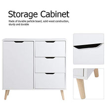 lyrlody Credenza Cucina Bianca con Gambe, Credenza da Pranzo Armadietto, 1 Porte e 3 Cassetti, 80 x 40 x 76cm