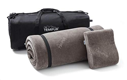 TEMPUR Set 3 Pezzi Con Pratico Trolley, Cuscino Cervicale Da Viaggio E Materasso Unisex Adulto, Nero, 39 x 87 30 cm