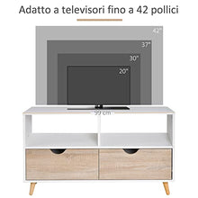 homcom Mobiletto Porta TV in Legno con Design Moderno, 2 Cassetti e 2 Ripiani, Bianco e Color Legno, 99x39x58cm