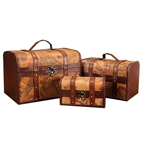 Baule Decorativo in Legno Box Antique Jewelry Organizzatore for Camera da Letto Soggiorno Spogliatoio Set di 3 (Colore, Size : 3 PCS)
