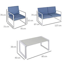 Outsunny Salotto da Giardino, Divano da Giardino, Set Mobili da Esterno con Poltrona da Giardino, Bianco e Blu
