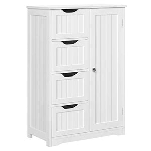 Yaheetech Armadietto da Bagno Autoportante Mobiletto Bianco da Terra in Legno con 4 Cassetti e Ripiano Regolabile Mobile da Cucina Soggiorno Corridoio Ingresso 56 x 30 x 82 cm