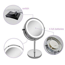 Specchio per Trucco a LED con Lente d'Ingrandimento Alimentato a Batteria ingrandimento 10x Rotazione a 360 ° Specchio Argento HD Specchio per Trucco da Tavolo Piccolo Argento