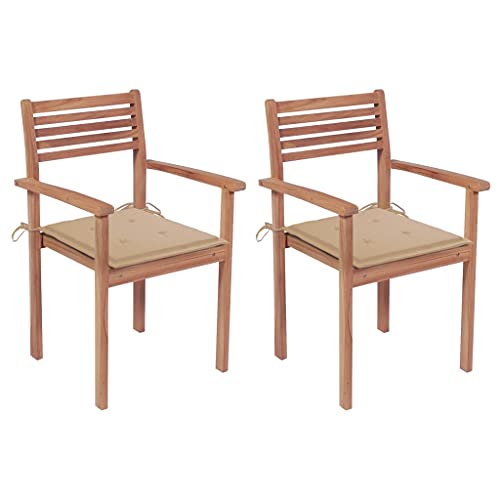 vidaXL Sedie da Giardino 2 pz con Cuscini Beige Massello di Teak