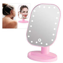 Specchio da trucco a LED, con 20 luci a LED, con ingrandimento 10x, con design girevole a 180°, colore rosa