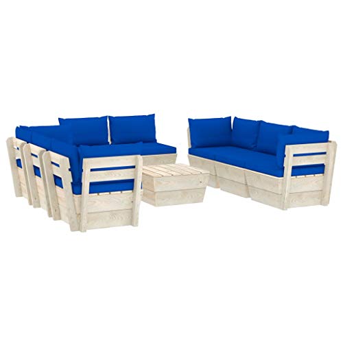 FAMIROSA Set Divani da Giardino su Pallet 9 pz con Cuscini Legno Abete-3658