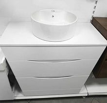GT-LUX Mobile Bagno Lavanderia 90 CM RW900P/F Legno Bianco Rubinetto LAVABO 2 CASSETTI