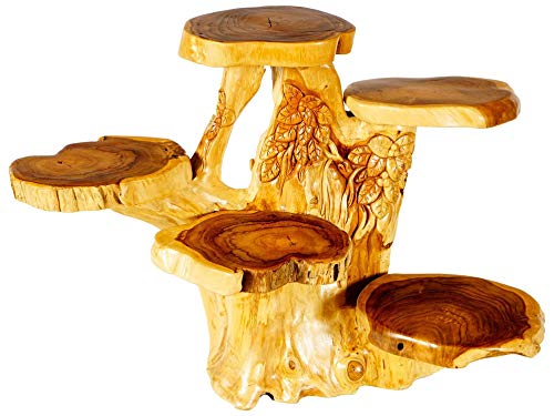 Windalf - Panchina per fiori in stile rustico con 5 ripiani LAMIR, 95 cm, con ornamenti floreali, realizzata a mano in radica