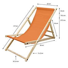 ECD Germany Sedia Sdraio Pieghevole in Legno di Pino e Tessuto Oxford - fino a 120 kg - Colore Arancione - Lettino Prendisole Spiaggia Balcone Giardino Terrazza Piscina Spiaggina da Esterno Resistente