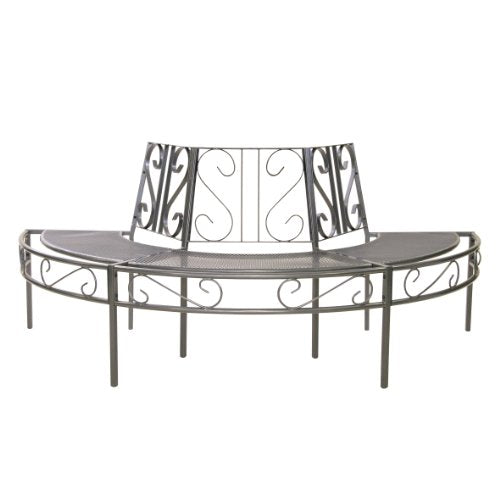 greemotion 416392 Panchina Semicircolare da Albero Toulouse in Acciaio, 195 x 100 x 83 cm, Grigio, 195x100x83 cm