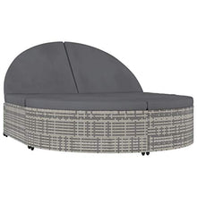 Festnight 2 Posti Lettino Prendisole con Tettuccio e Cuscino in Polyrattan Grigio Sedie a Sdraio da Giardino Doppio Lettino Prendisole 198 x 138 x 28 cm Grigio