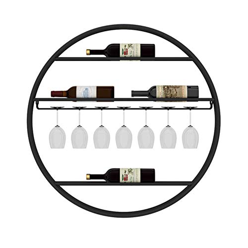 Porta bottiglie da vino Espositore per vino rotondo in metallo a parete con supporto in vetro, portabottiglie da appendere, accessori per vino, portabottiglie da parete a 5 livelli (ferro, diametro