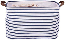ZDD Cesto portabiancheria sotto Il Letto con Coulisse in Tela da 15 Pollici in Cotone Blu Navy, Strisce Blu, Grande 17 Pollici