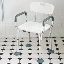 CO-Z Sgabello per Doccia Portatile Sedile da Bagno in Alluminio con Schienale e Braccioli Panca da Doccia Regolabile da 5 Altezza Sedia con Telaio Largo Piedini in Gomma Antiscivolo