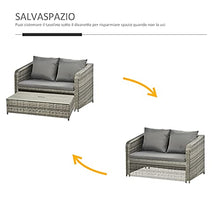 Outsunny Mobili da Giardino in Rattan Salotto da Esterno Set 4 Pezzi con Divano, Tavolino Regolabile e Pouf, Grigio