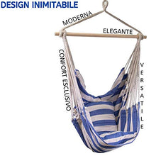PiuShopping Sedia Sospesa da Giardino,con Supporto in Legno, a Righe Bianco Blu - 91x45x52h