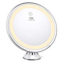 Bestope Trucco con ingrandimento 10x, con Illuminazione a 3 Colori, Specchio da Barba Illuminato da Bagno, Ventosa Girevole a 360, Bianco, 48