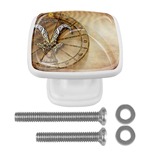 Set di 4 maniglie rotonde per armadio da cucina, credenza, cassettiera, cassettiera, con viti, per cucina, comò, armadietto, bagno, guardaroba, capricorno, oroscopo zodiacale, astrologia