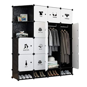 Locker Scarpe-Bit Armadio Armadio Hanging Rimovibili di Plastica Withdoor Divide-Grid Angolo Scaffali Abbigliamento Camera Nero Domestico MUMUJIN (Size : 147X47X165CM)