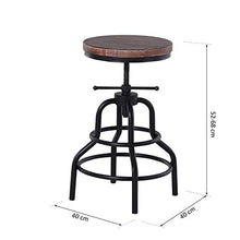 homcom Sgabello Stile Industriale in Legno di Pino e Metallo, Altezza Regolabile, Cucina/Bar/Ristorante, 40x40x52-68cm