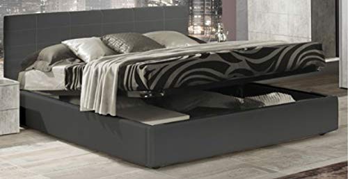 ERREBI Letto Contenitore Matrimoniale in Ecopelle Grigia con Rete a doghe in Legno