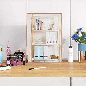 Hosoncovy, specchio rettangolare da tavolo pieghevole con telaio in metallo da 30 cm, con supporto alto e trasparente, specchio cosmetico, specchio da parete per camera da letto, bagno (Champagne)