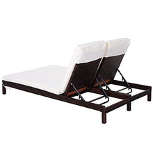 Outsunny Lettino Prendisole a 2 Posti, Sdraio in Acciaio e Rattan, Schienale Regolabile, 195 x 120 x 28cm Marrone e Bianco Crema
