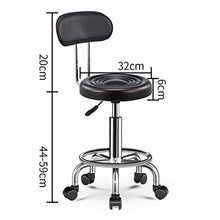 Ljings - Sgabello rotondo in pelle PU con schienale, supporto regolabile e idraulico girevole, per massaggi e saloni, per ufficio viso, spa, medici, colore: nero