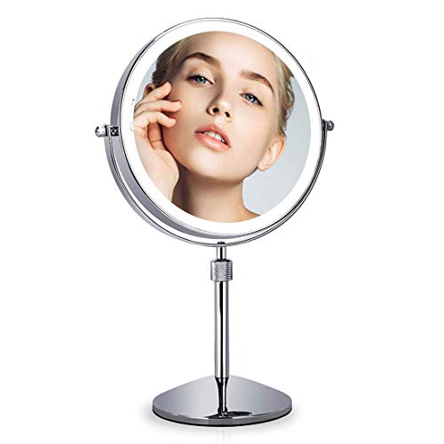 SGSG Specchio per Trucco Illuminato bifacciale, Specchio cosmetico da Tavolo ingrandimento 1X 7X con Luce Naturale dimmerabile a 27 LED, per Tavolo da Bagno o Camera da Letto