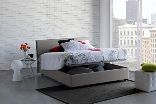 Talamo Italia Letto contenitore Matrimoniale Anna, Made in Italy, Letto con rivestimento in tessuto, Apertura frontale, adatto per materasso cm 160x190, Grigio