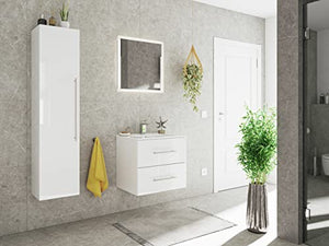 Set di mobili da bagno Firenze 60 (3 parti/A) incl. specchio a LED bianco lucido