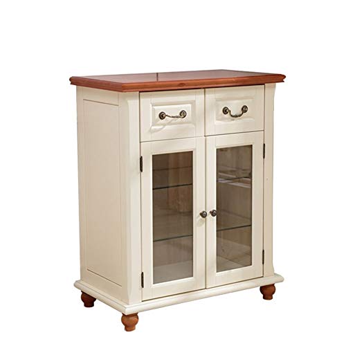 XINMUHE-Z Armadio Laterale da Pranzo in Legno Massello, in Stile Mediterraneo Bianco Latte, con 2 Cassetti, Lussuoso Ed Elegante Mobile Contenitore