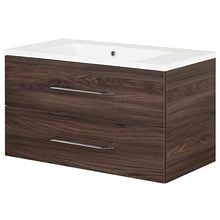 Fackelmann – Set di mobili da bagno B. Clever 2 pezzi 90 cm marrone con mobiletto da bagno con lavabo in marmo e armadietto a specchio LED