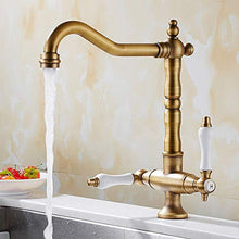 Faucet-4456 360 Rubinetto Girevole della Cucina, Rubinetto Tradizionale della Cucina del Doppio della Porcellana Dell'ottone Antico, Rubinetto della Doppia in Ottone Solido della Leva