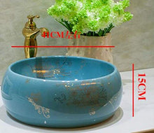 Jgophu - Lavabo da bagno in ceramica con motivo floreale blu