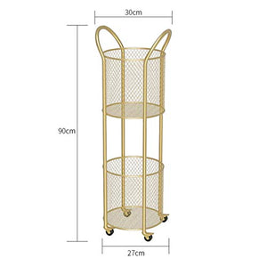 BLWX LY Cestello portaoggetti con Ruote ， Carrello Multiuso cilindrico in Ferro a 2 Piani ， Ripiani Bagno ， for casa, Cucina, Ufficio (Color : Gold)