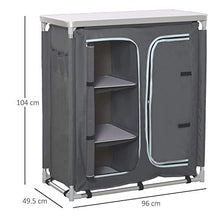 Outsunny Cucina da Campeggio Doppio Armadietto, 3 Mensole e Sacca di Trasporto, Telaio Alluminio 96Lx49.5Px104cm Grigio