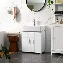 VASAGLE BBK02WT - Armadio per lavabo da bagno con doppia porta, ripiano regolabile, cerniere con chiusura morbida, piedini regolabili, 60 x 30 x 60 cm, porte bianche lucide BBK02WT